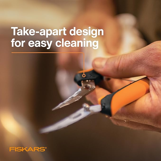 Fiskars Curved Micro-Tip Pruning Snips - 6" Garden Shears with Sheath and SoftGrip Handle - Yard and Garden Tools - Orange/Black