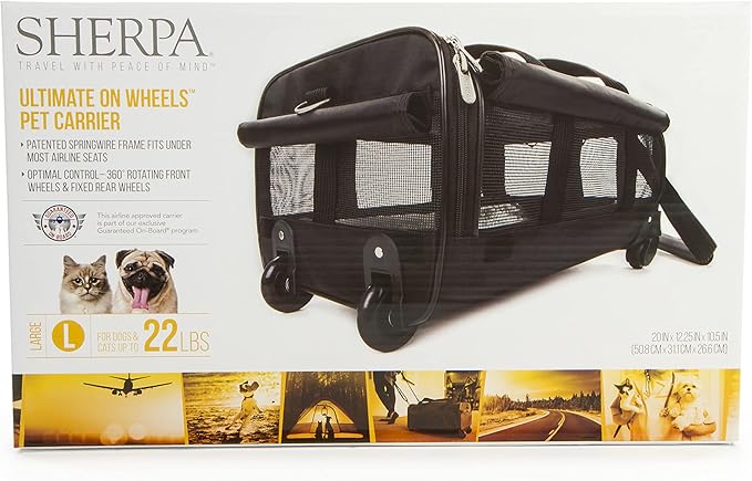Sherpa on Wheels Indoor Pet Dog Carrier, Black Large for All Breed Sizes