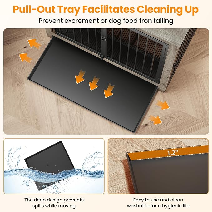 Dog Crate Furniture, Large Dog Crate Furniture, Dog Crate End Table for Large and Medium Dogs, Wooden Cage Kennel Furniture Indoor, Modern Dog Crate with Multi-Purpose Removable Tray