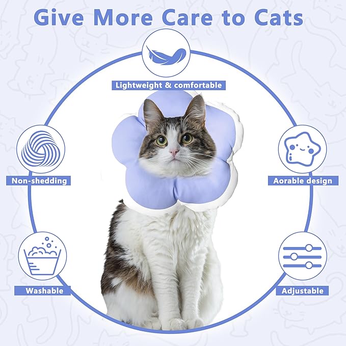 Cat Cone Collar Soft, Waterproof Cats Cones to Stop Licking After Surgery, Adjustable Soft Elizabeth Cats Collars for Wound Healing, Flower Shape Cat Recovery Collar (Purple, Medium)