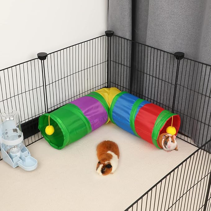 Rypet Guinea Pig Tunnels and Tubes Collapsible 2 Way and L-Type Tunnel with Interactive Ball Small Animal Activity Tunnel Hideaway Toys for Baby Rabbit Ferret Hamster Chinchilla Hedgehog