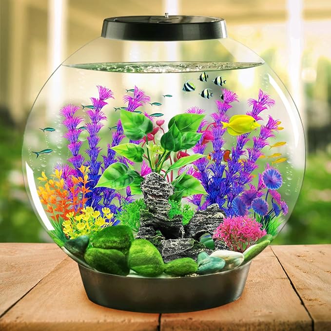 Fish Tank Accessories Aquarium Decorations Plants, 9pcs Colorful Fish Tank Artificial Plants and Cave Rock Decor Set, Aquarium Decor Plastic Plants