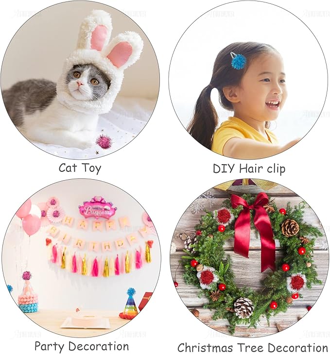 AUEAR, 20 Pack Sparkle Balls 1.5 Inches Tinsel Poms for Cats Pets Assorted Colors