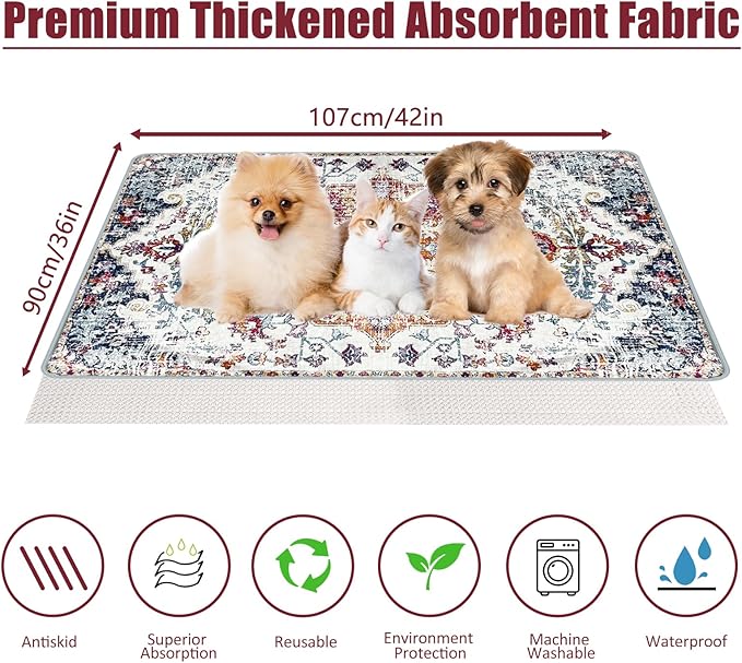 Washable Pee Pads for Dogs, (2 Pack, 36"x42") Upgrade Reusable Puppy Pads with Non-Slip Rug Pad, Super Thickening Absorbent Leakproof Dog Traning Pads Whelping Pad for Dogs, Doggie(Red-1)