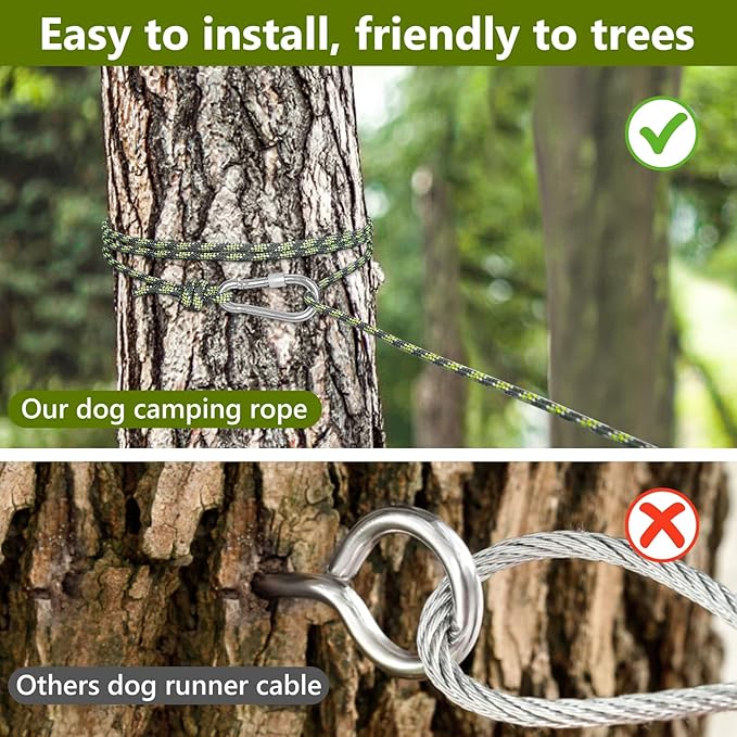 Tresbro Dog Camping Leash, 50ft/75ft/100ft Trolley System for Dogs up to 300lbs, Portable Lightweight Runner Lead for Yard, Reflective Dog Tie Out Cable for Camping, Courtyard, Park, Outside