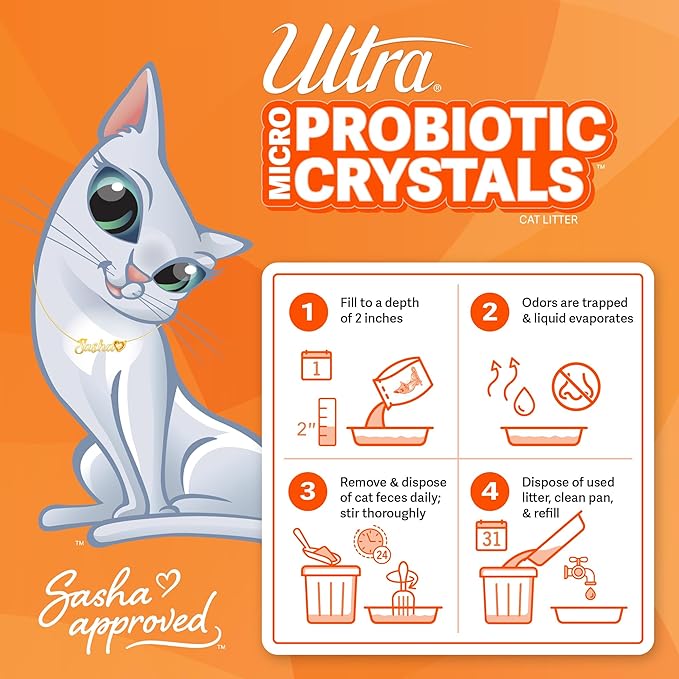 New Ultra Probiotic Micro Crystals Cat Litter - 99.9% Dust Free, Soft on Paws, Fragrance Free - 5 Lbs.