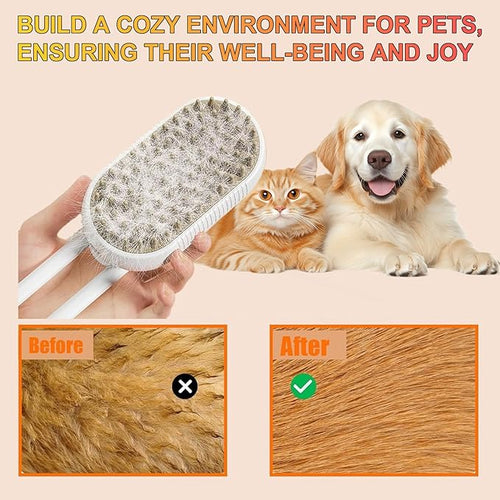 (2PCS) 4 in 1 Cat Steam Brush for Shedding, 2025 New Rechargeable Steam Pet Brush, Massaging and Cleaning Shedding Pets Hair (khaki+white)