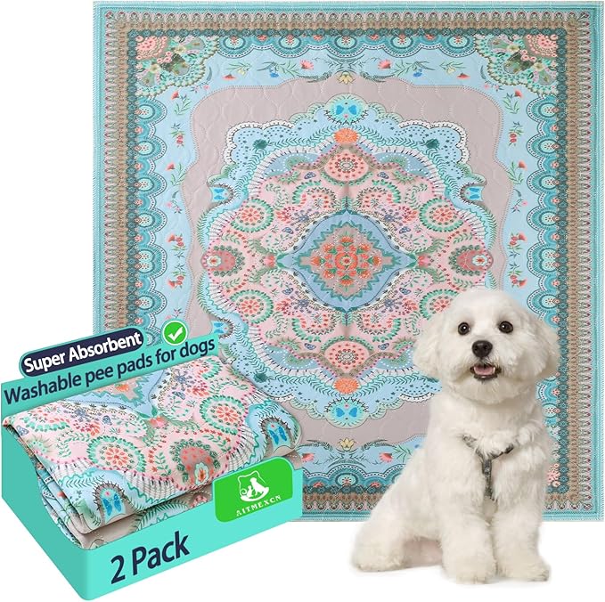 Washable Pee Pads for Dogs, 34"x36" 2 Pack Reusable Puppy Pads Pet Training Pads, Super Absorbent, 100% Waterproof Dog Pee Pads, Whelping, Housebreaking, Incontinence, for Playpen