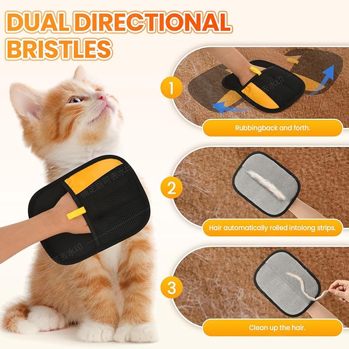 Pet Hair Remover Glove Reusable Electrostatic Cat Dog Hair Removal Grooming Brush Cat Grooming Gloves for Couch, Furniture, Carpet, Curtain