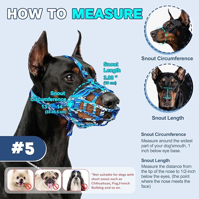 Basket Muzzle to Prevent Biting, Dog Muzzle for Large Medium Small Dogs Allows Panting Drinking Anti Chewing, Perfect for Grooming Trimming Training and Aggressive Reactive Dogs (Blue, Size 5)