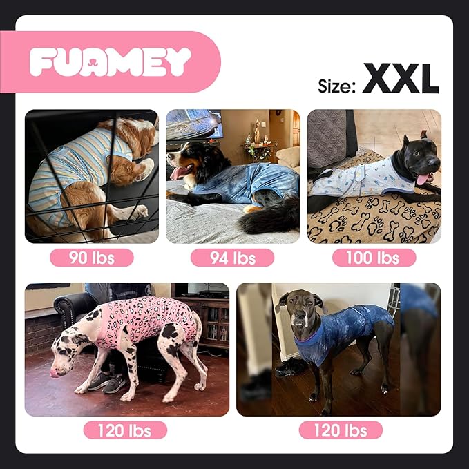 FUAMEY Dog Recovery Suit Male,Dogs Surgery Neuter Suits Puppy Spay Shirts for Female Protect Dog's Skin Anti Licking Abdominal Wounds Doggie Onesie Pet Bodysuit Alternative to Cone Gray Stripes XXL