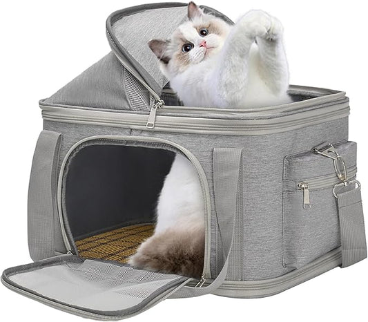 2-in-1 Stylish Dog Purse Carrier Soft-Sided Carriers Travel Tote Bag for Small Dogs Cats, Fashion Foldable Pet Bag for Puppies Small Animals with Pockets (Grey, 16.2" x 11.4" x 13")