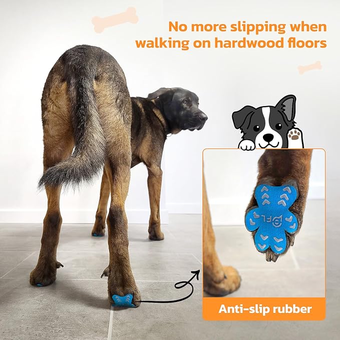 Non-Slip Paw Protector Pads for Senior Dogs, Anti-Slip Rubber Traction Stickers, Blue, 48pcs, L (21-40lbs)