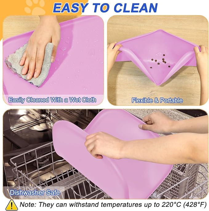 Silicone Pet Feeding Mat with Raised Edge for Food and Water, Dog Bowl Mats, Cat Bowls Placemat with High Lip for Floor Waterproof, Rubber Tray for Cats and Dogs 22 x 14 x0.8 Pink