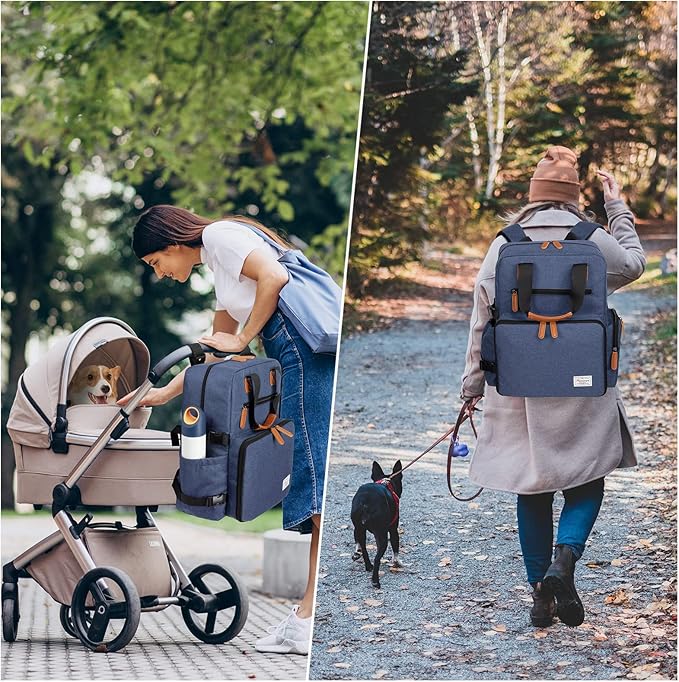 Modoker Dog Travel Bag - Airline Approved Backpack for Pet Accessories Organizer, Tote Weekend Bag with 2 Dog Food Containers, 2 Collapsible Bowls, 1 Pet Mat, Blue