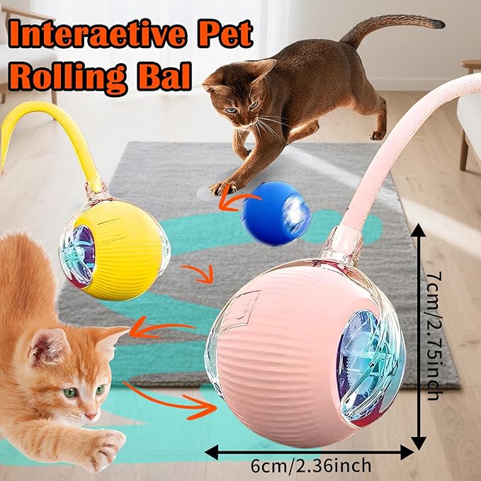 Cat Ball Toy,New Interactive Rolling Cats Dog Toy Balls 360° Smart Automatic Rolling Pet Ball, Fast Moving Toy for Dog,Interactive Toys for Cats (Yellow)