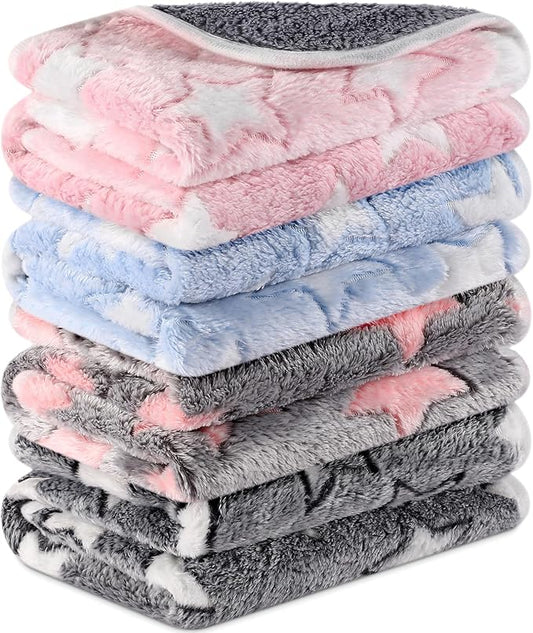 Reginary 4 Pcs Waterproof Guinea Pig Blankets Washable Small Animal Fleece Bedding Absorbent Guinea Pig Cage Liners Reusable Pet Pee Pad Sleep Mat for Hamster Ferret(Cute Star Pattern,12 x 12 Inch)