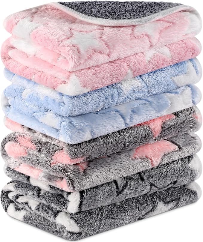 Reginary 4 Pcs Waterproof Guinea Pig Blankets Washable Small Animal Fleece Bedding Absorbent Guinea Pig Cage Liners Reusable Pet Pee Pad Sleep Mat for Hamster Ferret(Cute Star Pattern,24 x 47 Inch)