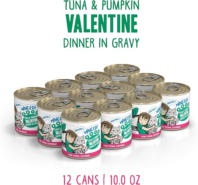 Weruva BFF Minced Natural Wet Cat Food, Tuna and Pumpkin Valentine in Gravy, 10oz Can, Pack of 12
