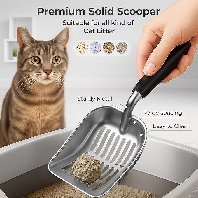 XL Stainless Steel Litter Box with Lid for Big Cats - Prevents Odor & Stains - Leak-Proof, Rust-Free & Non-Stick - Extra Large Cat Litter Box Stainless Steel with Scooper, Brush, Bowl & Mat Included