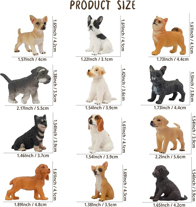 Toymany 12PCS Mini Dog Figurines Toy Set, Realistic Detailed Plastic Puppy Figures Playset, Hand Painted Dogs Animals Toy, Cake Toppers Easter Eggs Christmas Birthday Gift for Kids Toddlers