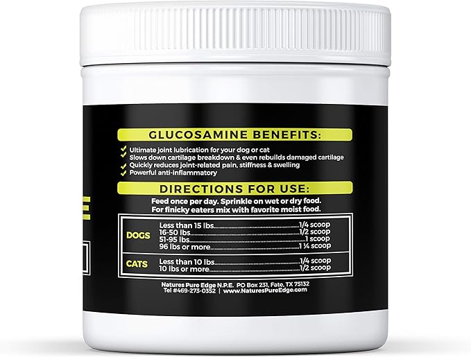 Nature's Pure Edge Original Extra Strength Glucosamine Dog and Cat Supplement Flavored with Real Chicken. Treats Painful and Damaged Joints. 170 gram Jar.