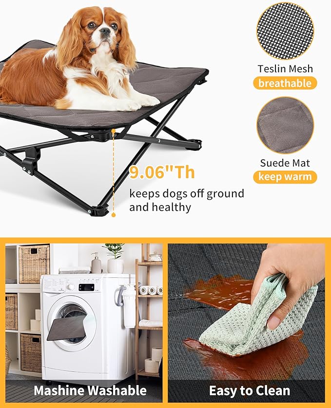 KingCamp Elevated Dog Bed for Small Dogs, Outdoor Raised Cooling Pet Cot Bed with Washable Breathable Mesh & No-Slip Feet Perfect for Camping, Backyard, Indoor Use (S, Black)