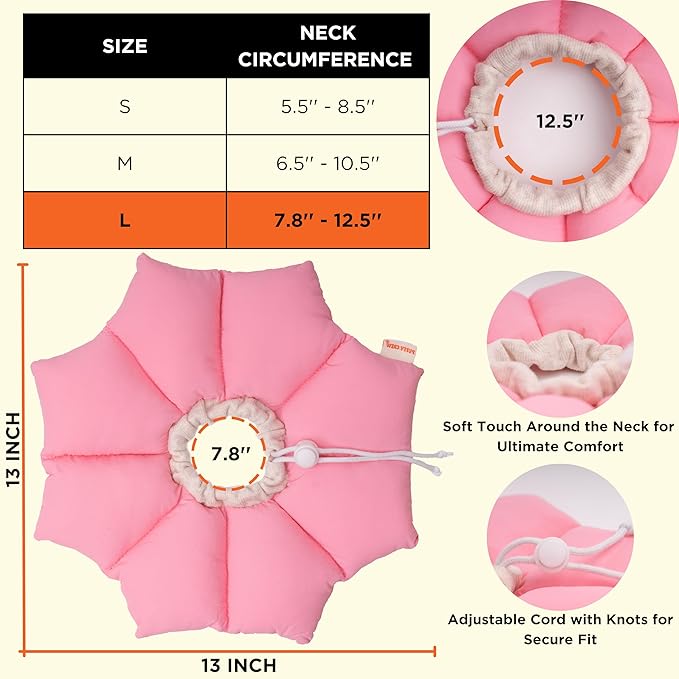 Puffy Crew Soft Cat Cone Collar, Adjustable Waterproof Recovery Collar, Lightweight Elizabethan e Collar for Cats of All Breeds (Pink, Large, Neck Circumference 7.8'' - 12.5'')