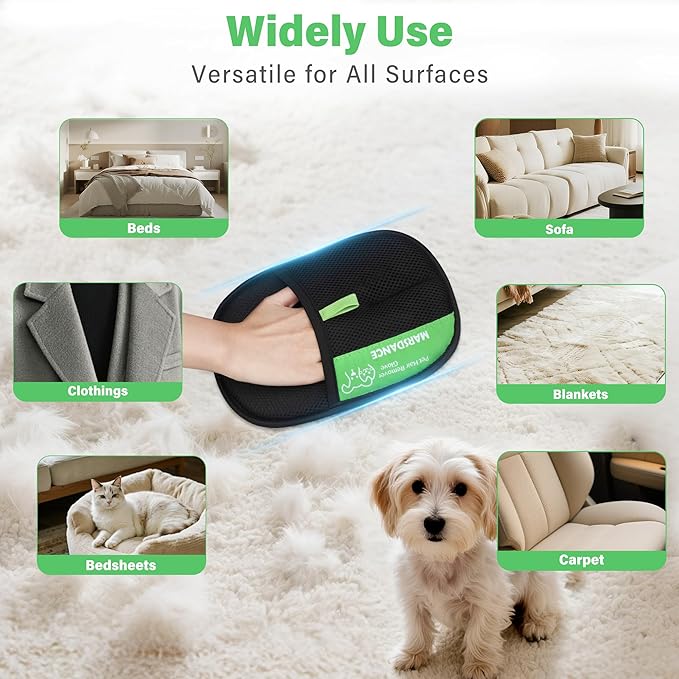 Pet-Hair-Removal-Glove 2Pcs, Double-Sided-Pet-Grooming-Glove Reusable Cat & Dog Hair Remover Mitt for Couch,Furniture,Carpet, Car Seat Electrostatic-Pet-Hair-Remover Efficient Pet-Hair-Cleaning-Glove