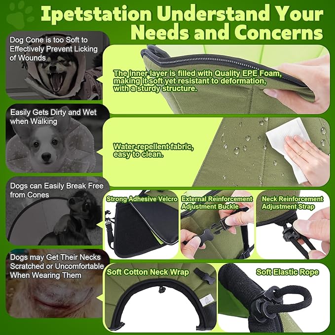 Soft Dog Cone After Surgery: Comfortable Dog Cones Collar for Stop Licking Biting - Adjustable Elizabethan Collar for Dogs fit for Small Medium Large Dogs (Green, XL)