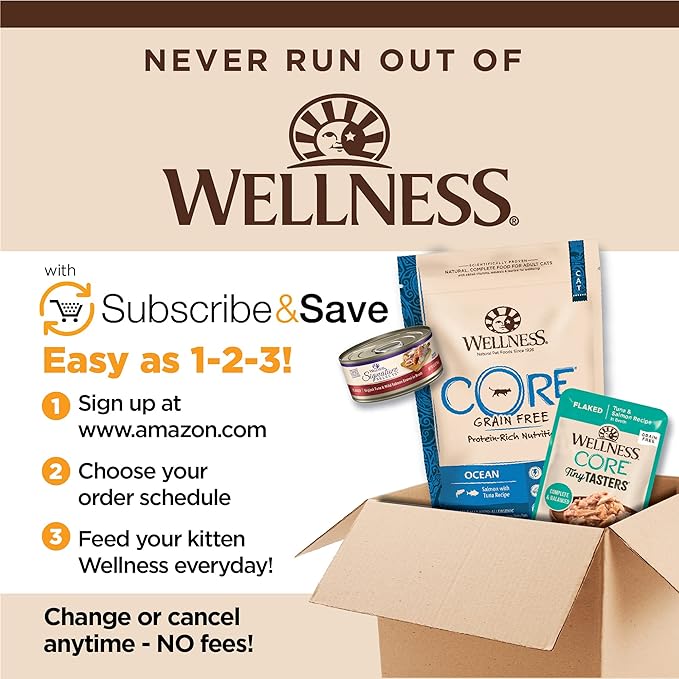 Wellness CORE Tiny Tasters Minced Adult Wet Cat Food, Natural, Protein-Rich, Grain Free, 1.75-Ounce Pouch, 12 Pack, (Chicken)