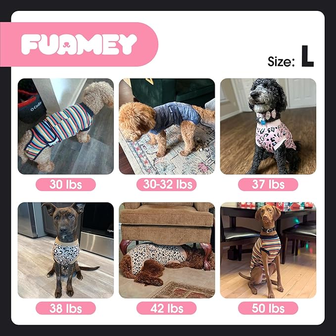 FUAMEY Dog Recovery Suit Male,Dogs Surgery Neuter Suits Puppy Spay Shirts for Female Protect Dog's Skin Anti Licking Abdominal Wounds Doggie Onesie Pet Bodysuit Alternative to Cone Gray Stripes L