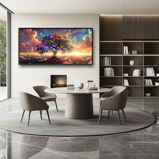 Tree Sunrise Large Wall Art Tree of Life Pictures Foggy Mountain Landscape Wall Starlight Nature Decor Canvas Print Painting Artwork for Bathroom Living Room Bedroom 60L" x 30W"