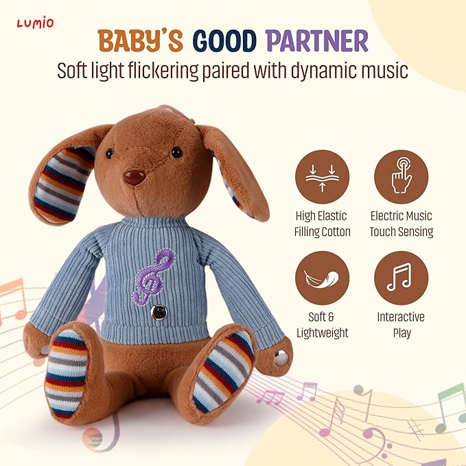 Lumio Musical Stuffed Animal Plush Toy with Lights & Sounds - Cute Interactive Toy for Newborns, and 3 6 12 to 48 Months (Puppy)