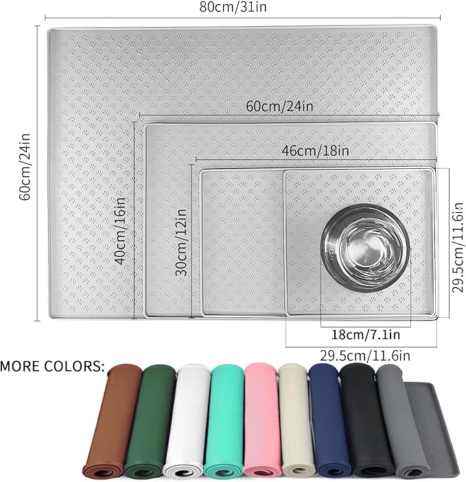 Ptlom Dog Food Mat Anti-Slip Pet Bowl Mats for Food and Water, High-Lips Pet Placemat Prevent Messy Spills to Floor, Waterproof Puppy Feeding Tray for Small, Medium Large Dogs Cats, Silicone