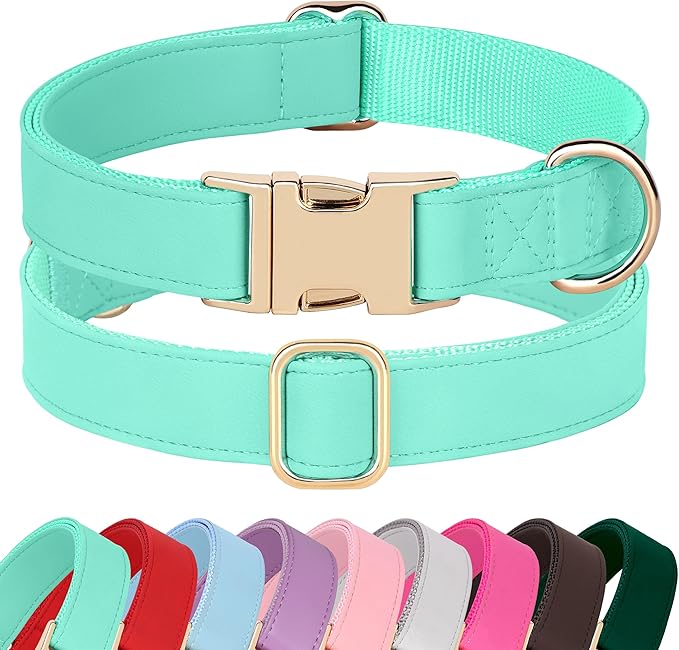 PET ARTIST Soft PU Leather Dog Collar, Bright Color & Durable Dog Collar Leather with Rose Gold Quick Release Metal Buckle, Adjustable Nylon Padded Pet Collars for Small Dogs, Neck Fit 9-14"