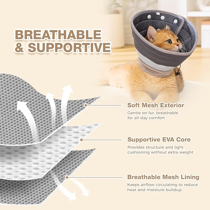 Avont Cat Cone Collar Soft to Stop Licking, Adjustable Foldable Lightweight Kitten Recovery Collar After Surgery for Small Dogs, Elizabeth Cone of Shame Alternative -Darkgrey(L)