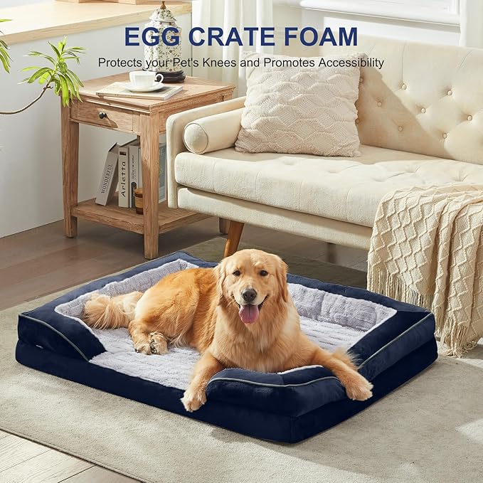 FURTIME Orthopedic Dog Bed for Extra Large Dogs - XL Washable Dog Sofa Beds Large, Supportive Foam Pet Couch Bed with Removable Washable Cover, Waterproof Lining and Nonskid Bottom, Navy Blue