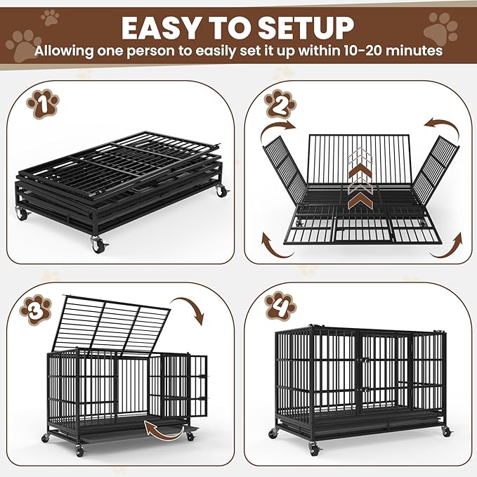LEVELEVE 38 Inch Heavy Duty Indestructible Dog Crates for Large Dogs，Escape Proof Dog Cage Large Dogs with Lockable Wheels，Dog Kennel Furniture Indoor&Outside