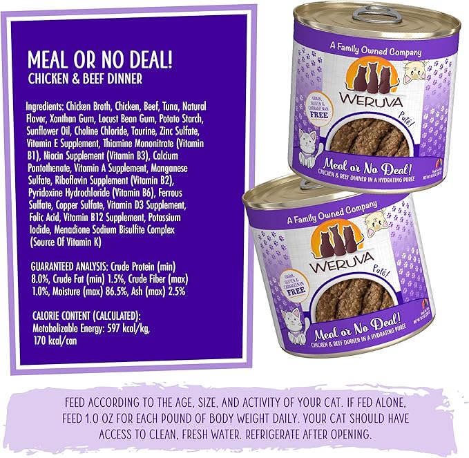 Weruva Wet Cat Food, Meal or No Deal with Chicken and Beef Pate, 10oz Can, Pack of 12