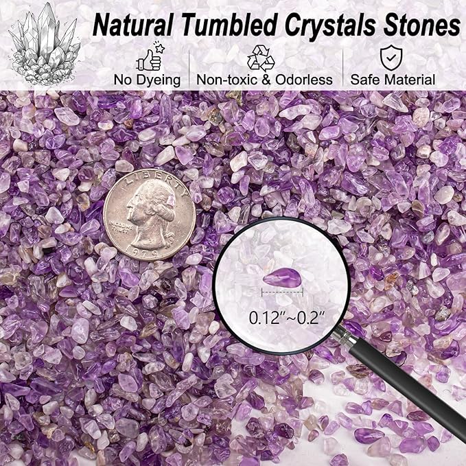 3 Lb Amethyst Crushed Stones Quartz Crystals Chips Bulk, Natural Tumbled Healing Stones for Decorative Fish Tank Vase Fillers Aquarium Gravel Rocks