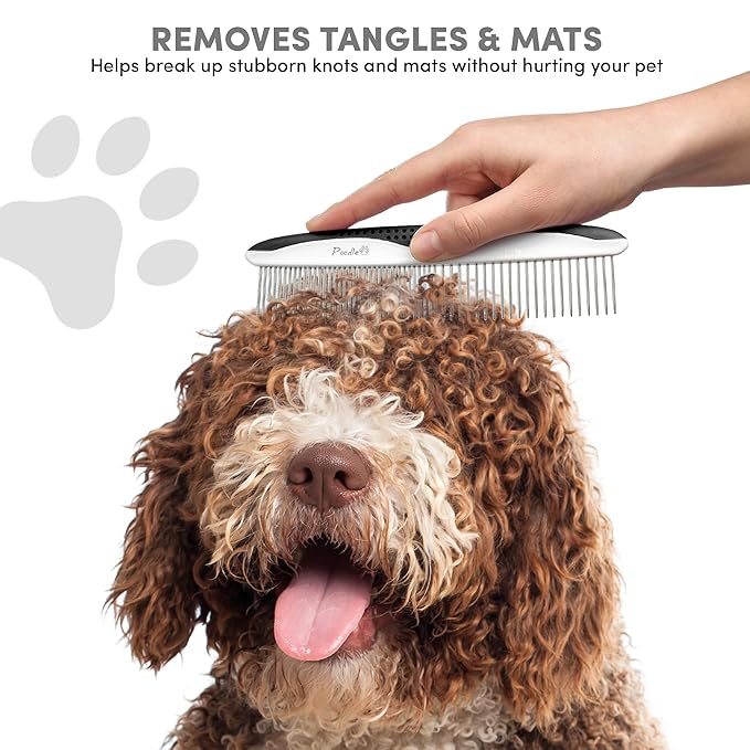 Poodle Pet Dog Combs for Grooming | 2 Pack | Stainless Steel Teeth Easily Remove Dirt | Proper Care Prevents Knots and Mats for Long and Short Haired Pets | Anti-Slip Comfort Grip Handle (Blue)