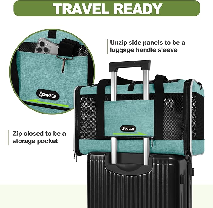 Cat Carrier 18"x11"x11" TSA Approved Ventilated Top Open Softsided Pet Air Travel Bag, Small Animal Basic Crate Shih Tzu Dog Kennel Carry Case, 4-Mesh-Side Kitty Carry on up to 20lbs Teal