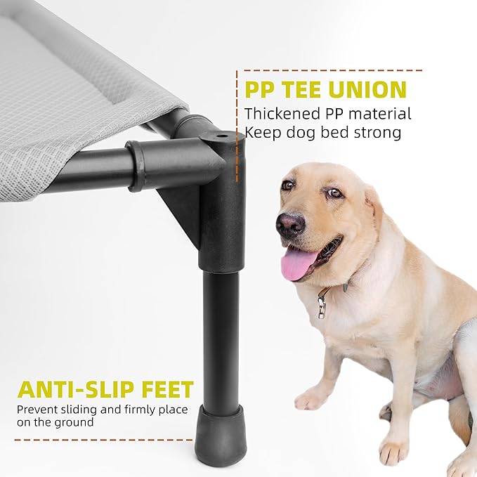 Soft Mesh Elevated Pet Bed for Large Medium Dogs Outdoor Resting Cot with Water-Resistant, Air-Permeable, Cooling and Anti-Skid Portable Dog Bed, Up to 80 lbs,33.3" L x 25.2" W x 6.9" H, Gray