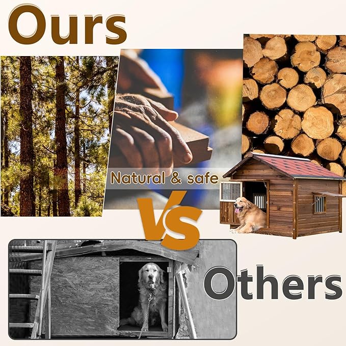 Luxury Dog House Outdoor&Indoor Weatherproof, Wooden Dog House for for Garden Backyard, Natural Pine Wood Pet House Outside, Waterproof Dog Kennel, XL