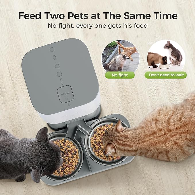 WiFi Automatic Cat Feeder with App - 6L Elevated Smart Food Dispenser for 2 Pets, Programmable 1-10 Meals, 2 Stainless Bowls & Dual Power