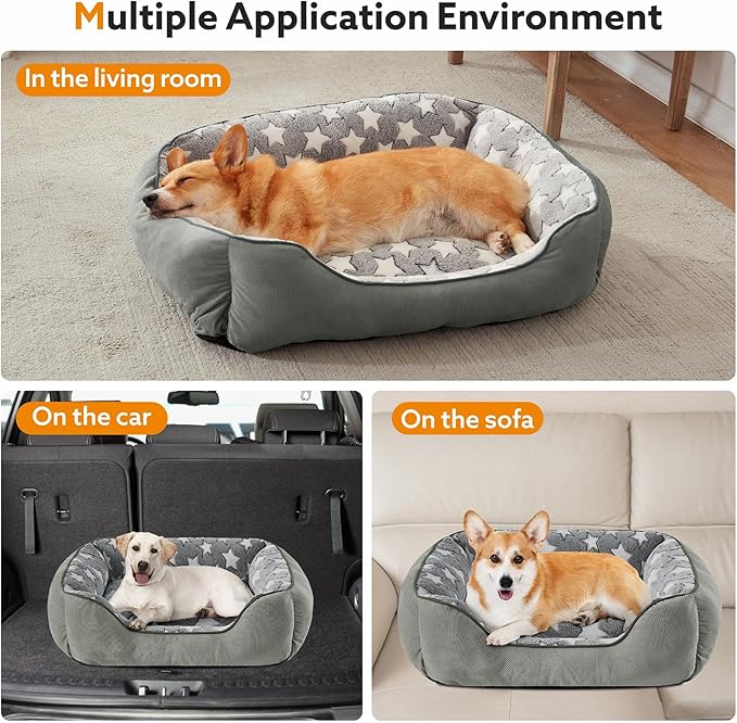 SIWA MARY Large Dog Bed, Rectangle XL, Washable, Non-Slip Dark Grey (35"x25"x9")