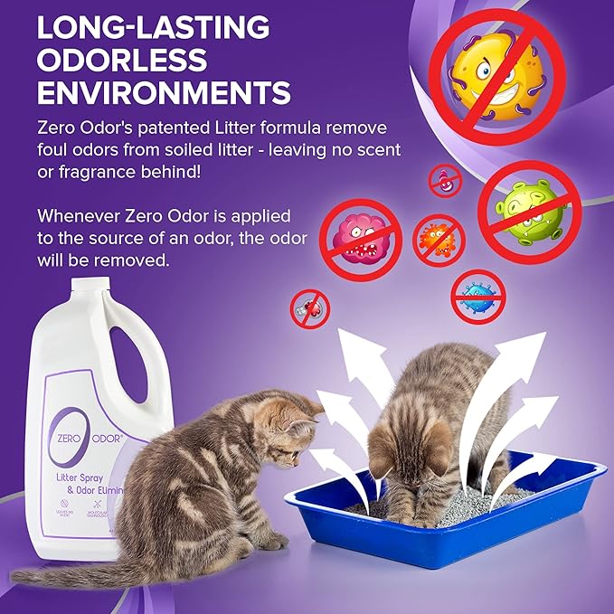 Zero Odor – Litter Odor Eliminator - Patented Molecular Technology - Pet Safe & Works on all types of litter, 64oz Refill