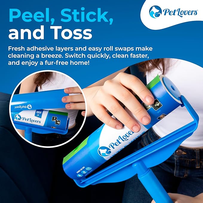 PetLovers Large Lint Roller – 90 Extra Sticky Sheets for Pet Hair Removal, Extra Large Floor and Carpet Roller for Homes with Pets, Perfect for Floors, Furniture, and Loving Pet Owners