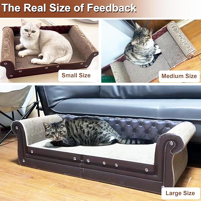 Scratching Sofa, Couch Shaped Thick Scratching Cardboard, Lounge Bed for Indoor Rest&Play, Sofa Scratcher Pad (Brown, 27.6" L X 12.2" W X 7.4" H)